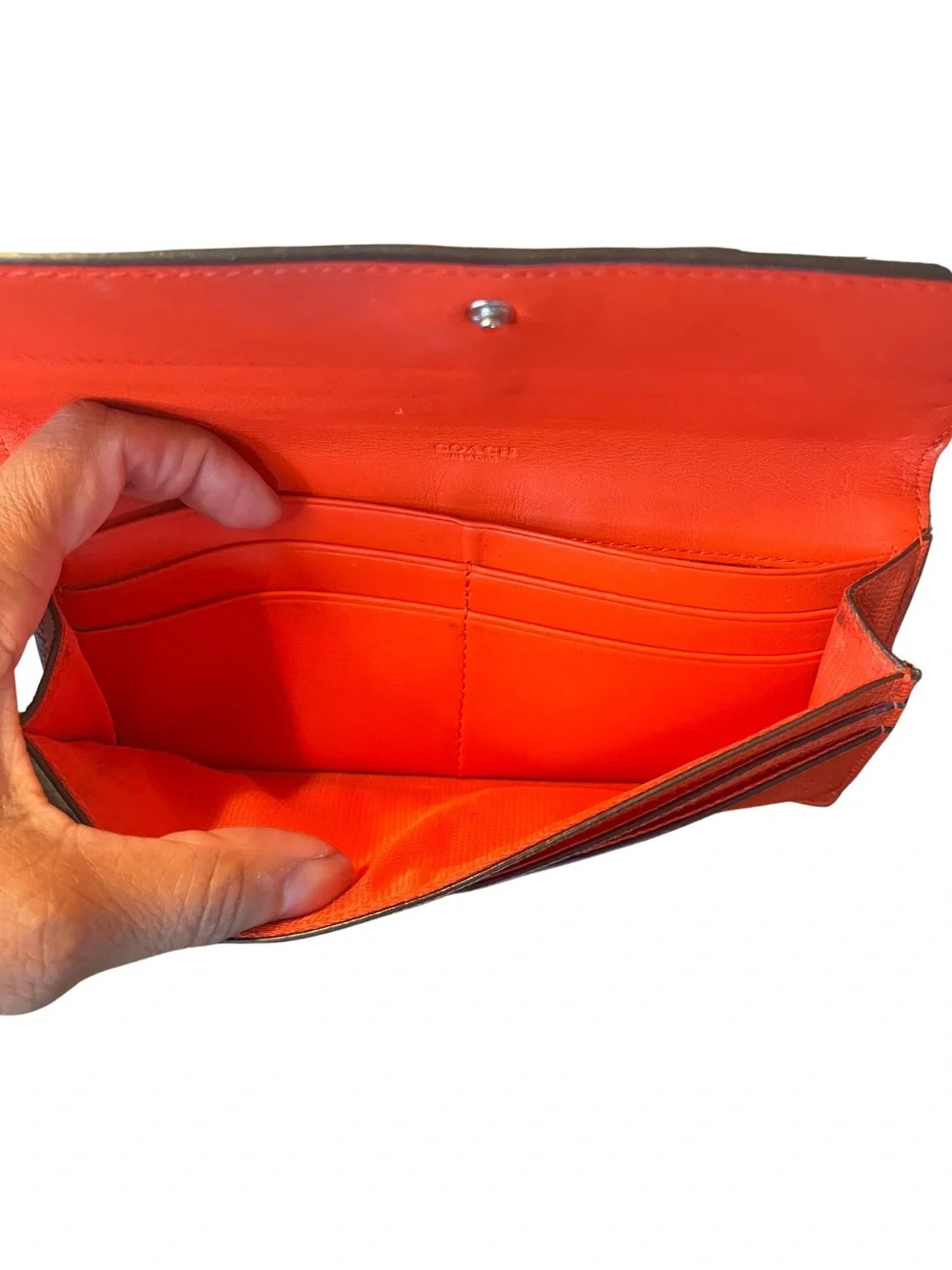COACH Orange Pebbled Leather Continental Wallet